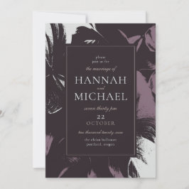 Invitación Plum Eggplant Black Abstract Boda floral