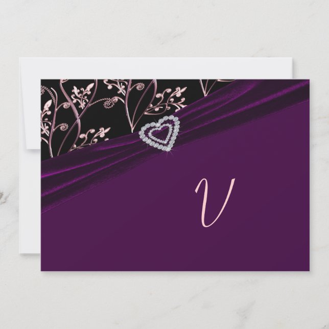 Invitación Plum Elegance Corazón Floral Swirls (Anverso)