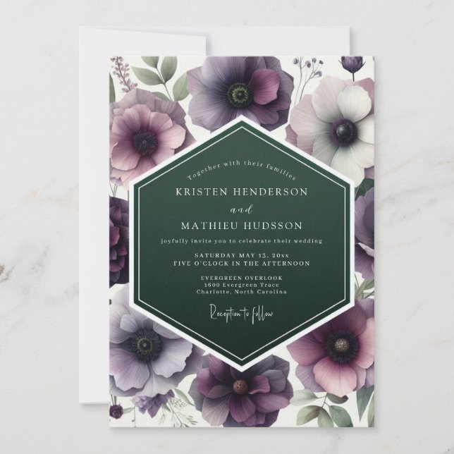 Invitación Plum Emerald Anemone Wedding (Anverso)
