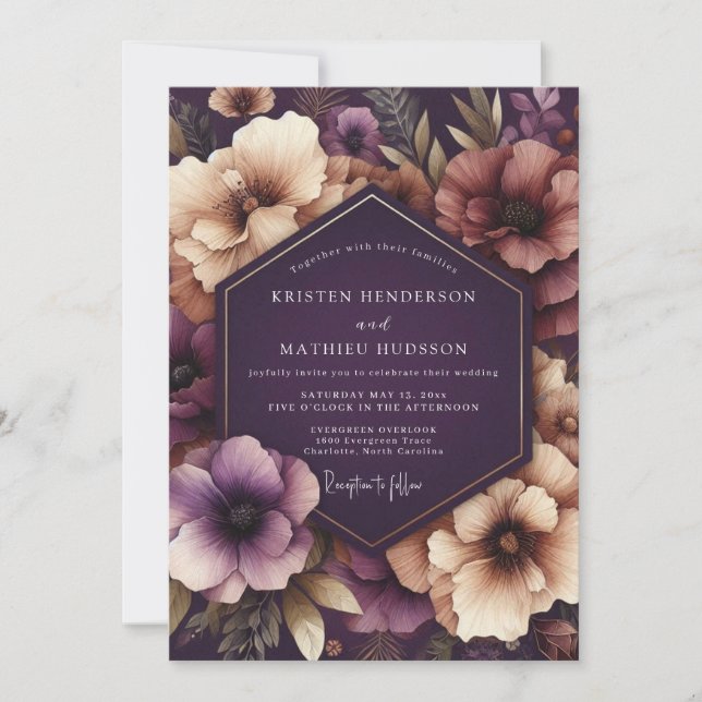 Invitación Plum Enchanted Bloom Wedding (Anverso)