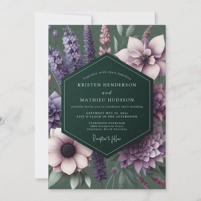 Invitación Plum Enchanted Flora Wedding (Anverso)