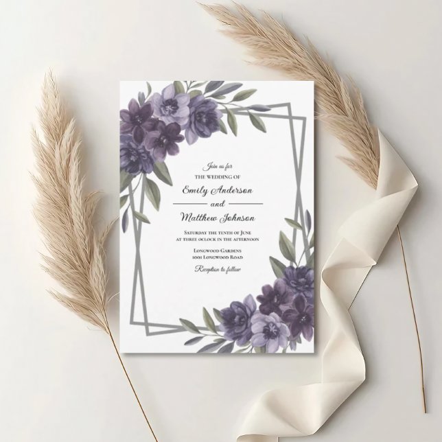 Invitación Plum Floral Frame Wedding Invitation (Subido por el creador)