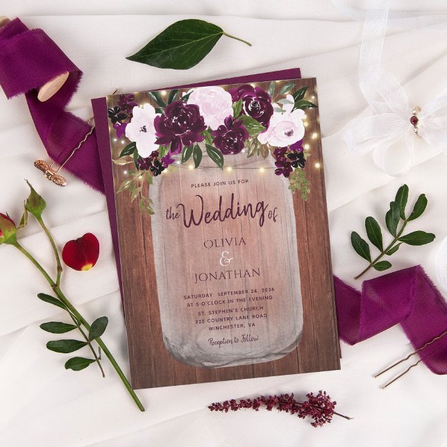 Invitación Plum Floral Ilumina Rústico Boda de Madera (Subido por el creador)