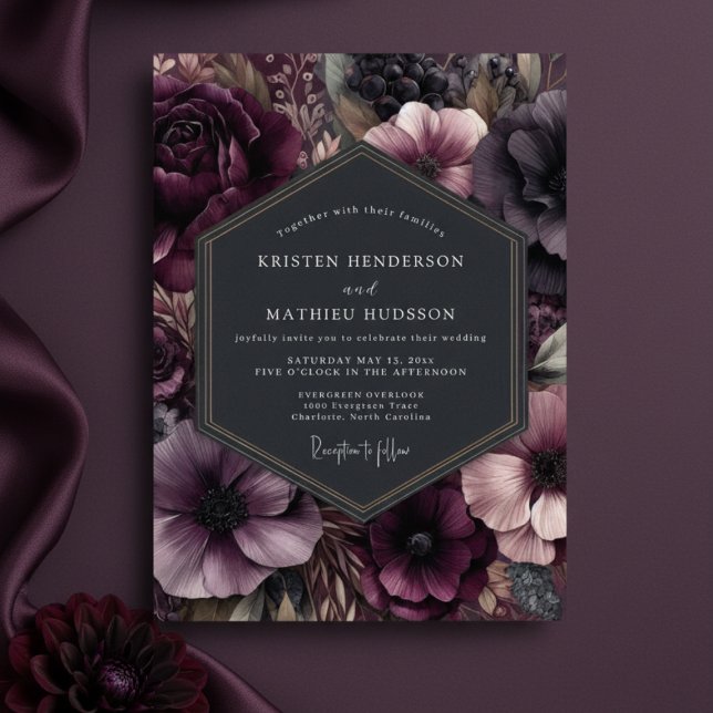 Invitación Plum Floral Moody Romance Wedding (Subido por el creador)