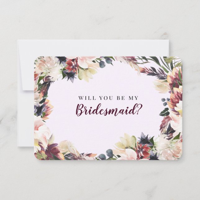 Invitación Plum Floral Serás Mi Propuesta De La Mujer De Novi (Anverso)