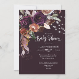 Invitación Plum, Gold, Purple Floral String Light Baby Shower
