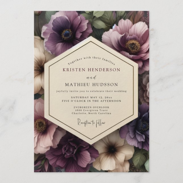 Invitación Plum Gothic Bloom Wedding (Anverso)