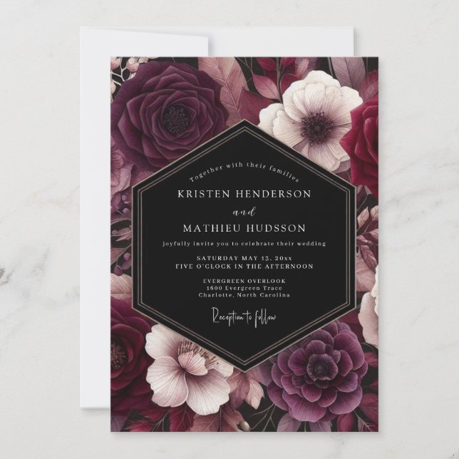 Invitación Plum Gothic Flora Wedding (Anverso)