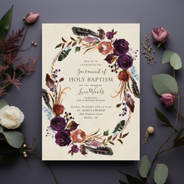 Invitación Plum Harvest Floral Baby Baptism (Subido por el creador)