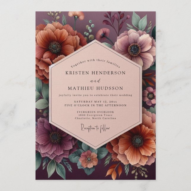 Invitación Plum Heirloom Floral Wedding (Anverso)
