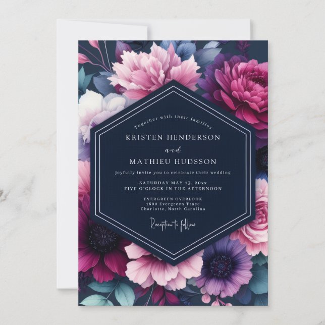 Invitación Plum Jewel-Tone Flora Wedding (Anverso)