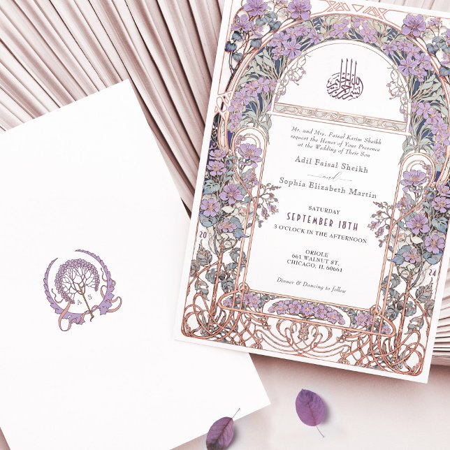 Invitación Plum Lilac Art Nouveau inspirado Boda islámico (Subido por el creador)