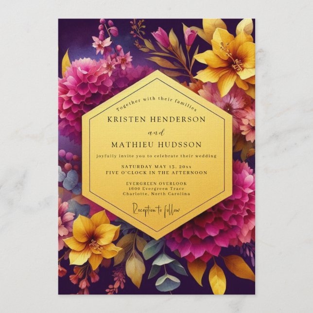 Invitación Plum Luminous Bloom Wedding (Anverso)