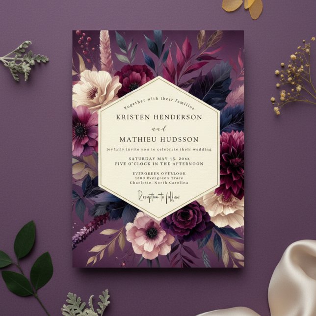 Invitación Plum Lush Botanical Romance Wedding (Subido por el creador)