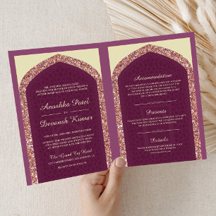 Invitación Plum Mauve Subió oro todo en un Boda indio