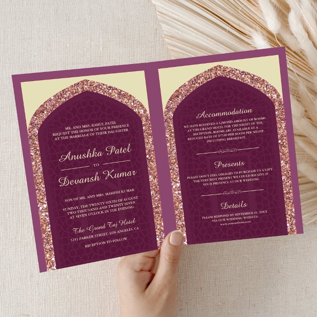 Invitación Plum Mauve Subió oro todo en un Boda indio (Subido por el creador)