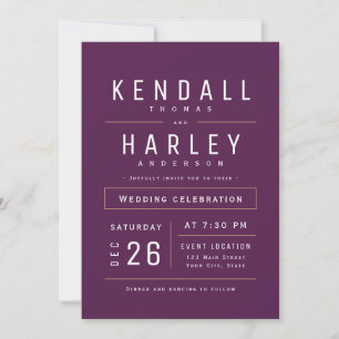 Invitación Plum Modern Moda Simple Typografía Boda de fotogra