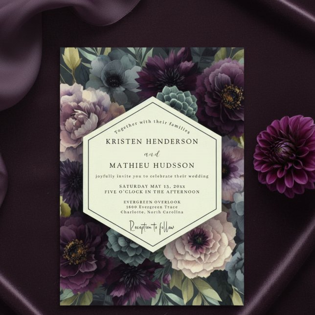 Invitación Plum Moody Botanical Romance Wedding (Subido por el creador)
