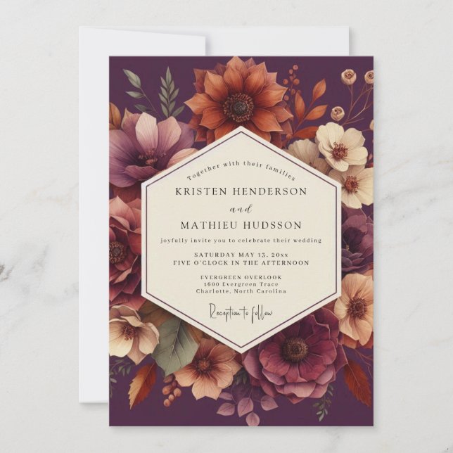 Invitación Plum Moody Floral Romance Wedding (Anverso)