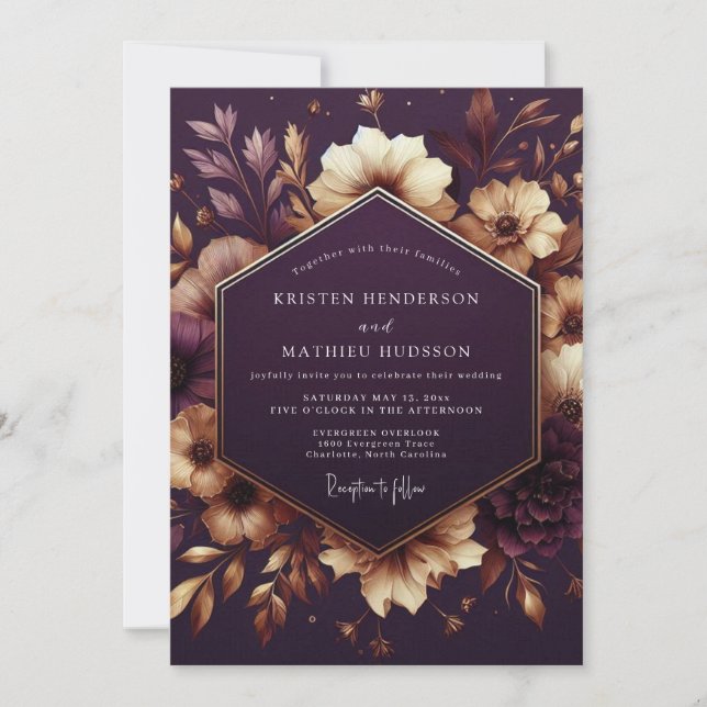 Invitación Plum Moody Floral Twilight Wedding (Anverso)