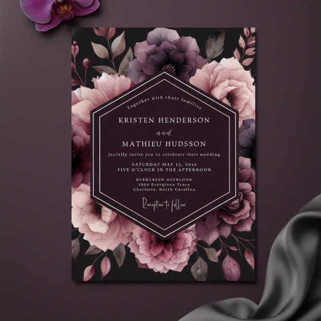 Invitación Plum Moody Floral Whimsy Wedding (Subido por el creador)