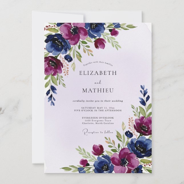 Invitación Plum Navy Artistic Winter Wedding (Anverso)