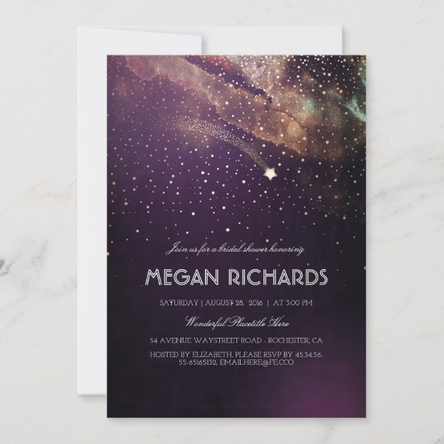 Invitación Plum Night Gold Shooting Star Bridal Shower (Anverso)
