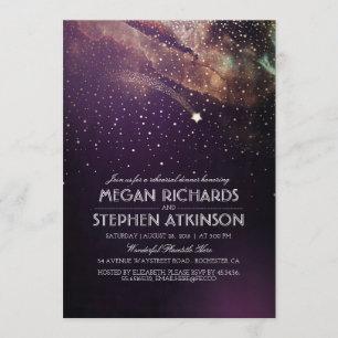 Invitación Plum Night Gold Shooting Star Ensayo Cena