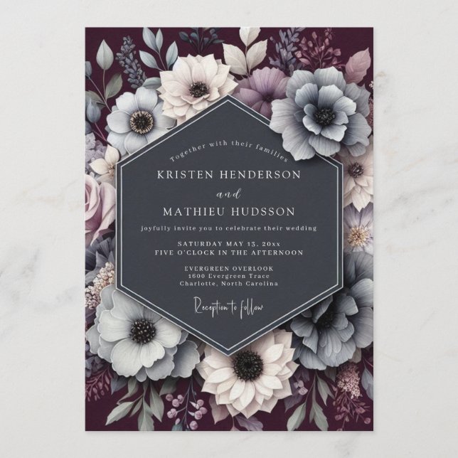 Invitación Plum Nocturnal Anemone Wedding (Anverso)