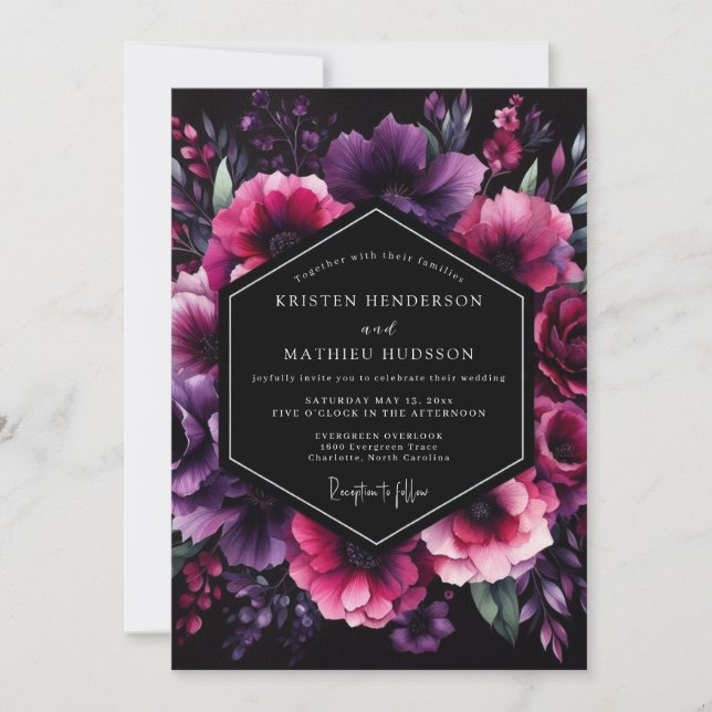 Invitación Plum Nocturne Bloom Wedding (Anverso)