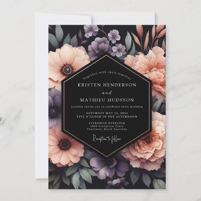 Invitación Plum Onyx Floral Wedding (Anverso)