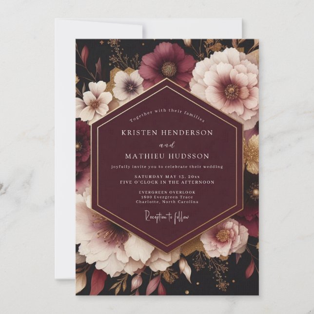Invitación Plum Opulent Bloom Wedding (Anverso)