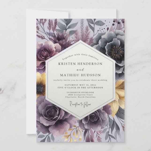 Invitación Plum Painterly Bloom Wedding (Anverso)