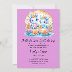 INVITACIÓN PLUM PINK RAINBOW FLORAL DRAGONS TWINS BABY SHOWER