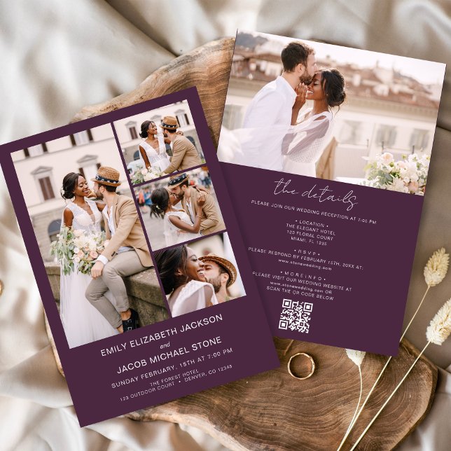 Invitación Plum Purple All In One QR Code Photo Boda (Subido por el creador)