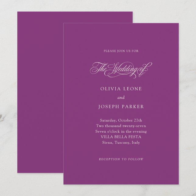 Invitación Plum Purple | Boda de elegancia italiana (Anverso / Reverso)