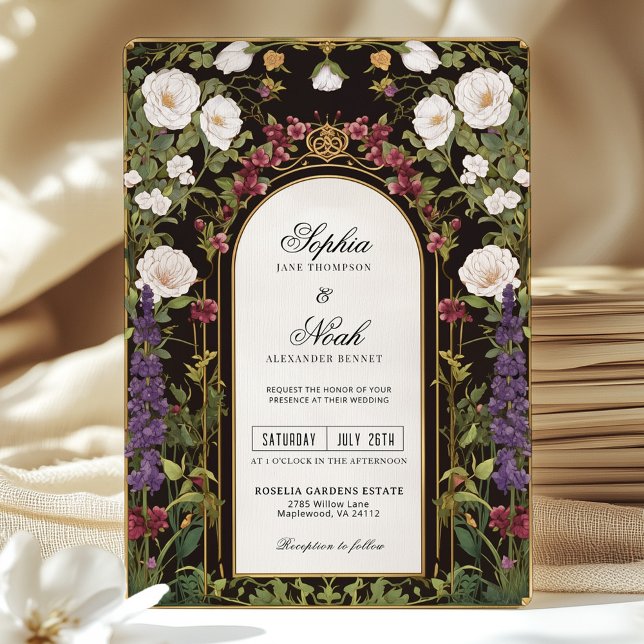 Invitación Plum Purple Burgundy Floral Gothic Boda (Subido por el creador)