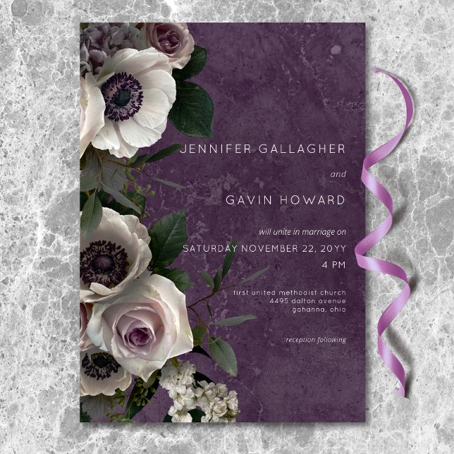 Invitación Plum Purple Elegant Boda Floral Moderno (Plum Purple Elegant Floral Modern Wedding Invitation)