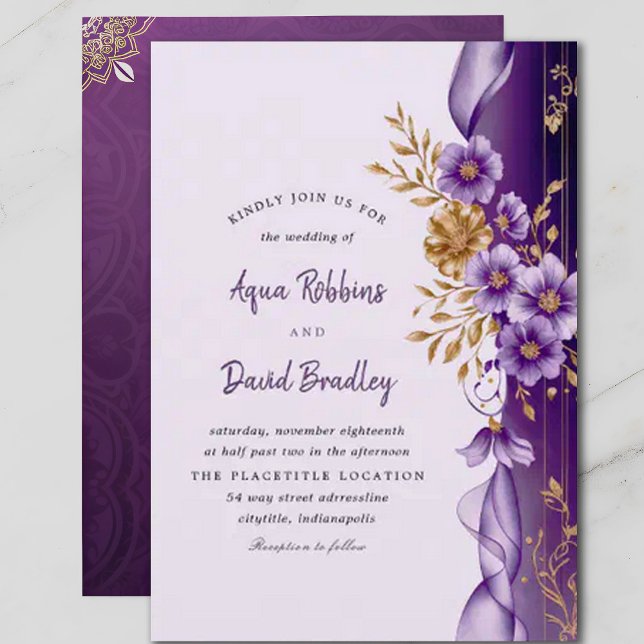 Invitación Plum Purple Floral Elegante y Boda Clásico (Subido por el creador)