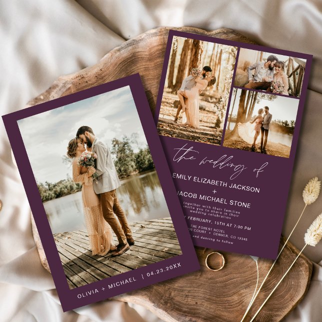 Invitación Plum Purple Minimalista Elegante Boda de fotografí (Subido por el creador)