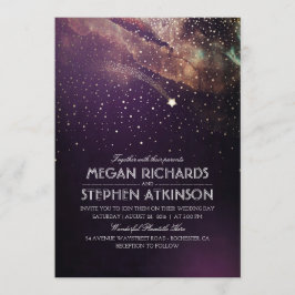 Invitación Plum Purple Night Gold Shooting Star Boda