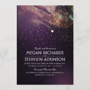 Invitación Plum Purple Night Gold Shooting Star Boda