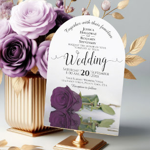 Invitación Plum Purple Rosa Elegante Romántico Arco Boda