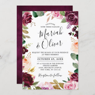 Invitación Plum Purple Rubor Boda bucal rosa
