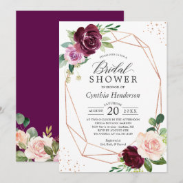 Invitación Plum Purple Rubor Floral Rosa Gold Bridal Ducha