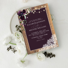 Invitación Plum Purple Rusood Lace Script Boda Invita