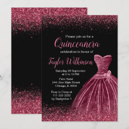 Invitación Plum Purple Vress Faux Purpurina Quinceanera