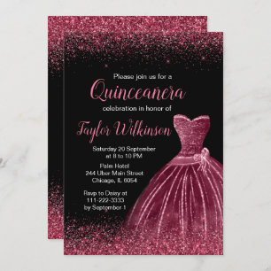Invitación Plum Purple Vress Faux Purpurina Quinceanera