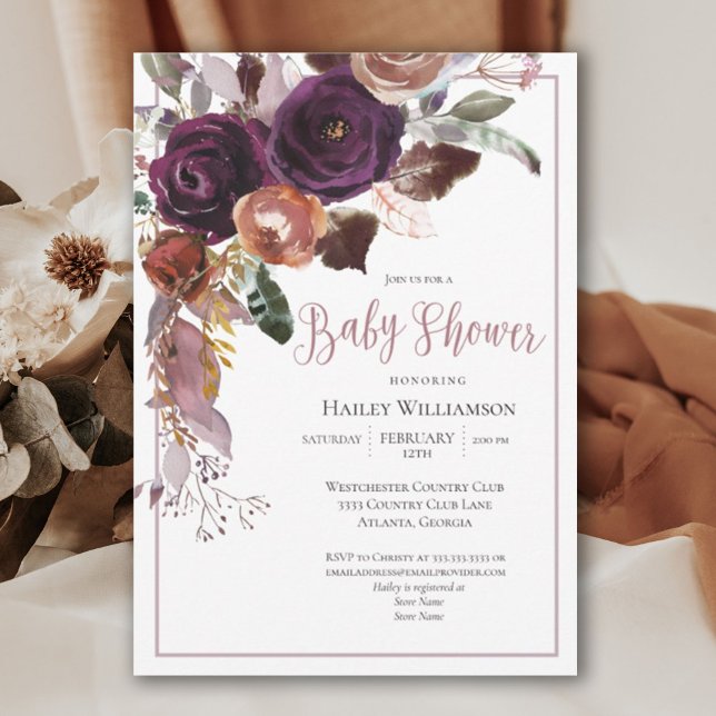 Invitación Plum, Rosa, Morado Floral Floral Luz Baby Shower (Subido por el creador)