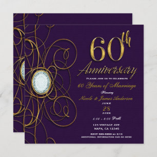 Invitación Plum Royal Purple Gold Diamond 60 60º aniversario